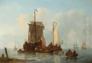 A Vis Hoeker And Other Dutch Fishing Ships Riding At Anchor