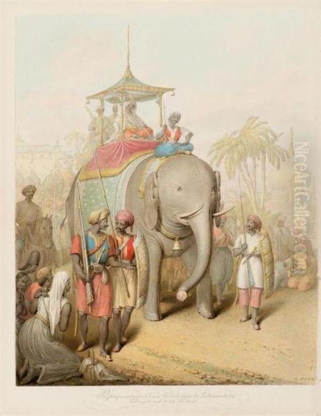 Maharajah With Retainers Mounted On An Elephant. - view 1