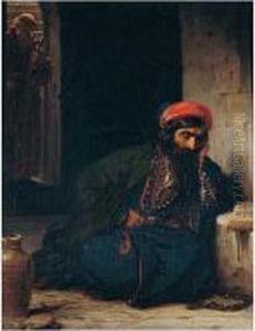 The Damascus Affair: Rabbi 
Preparing His Defence From The Talmud, A Capuchin Distant In The Doorway