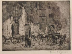Pferdekarren Vor Ruinenlandschaft by Ernst Oppler