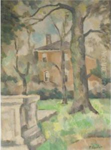 View Of A House Through A Wooded Garden by Ernst Oppler