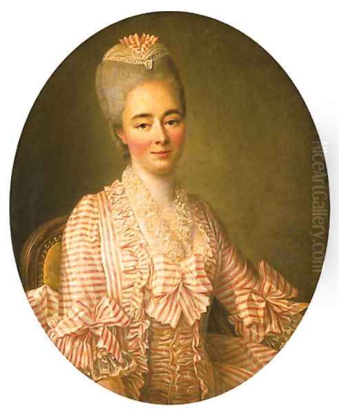 Portrait of a Lady, said to be Yvonette Moulin de la Racinire, seated half-length, in a pink and white striped dress with lace trimmings - view 1
