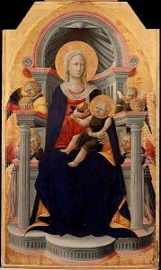 Virgin and Child Enthroned with Four Angels - c. 1445 by Bicci Di Neri