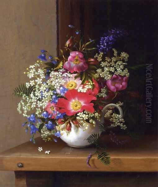 Still Life with Dog Roses, Larkspur and Bell Flowers in a White Cup - view 1