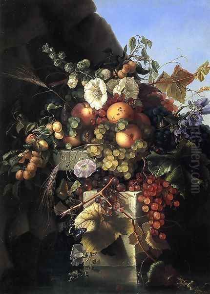 Still Life With Grapes, Peaches, Flowers And A Butterfly - view 1