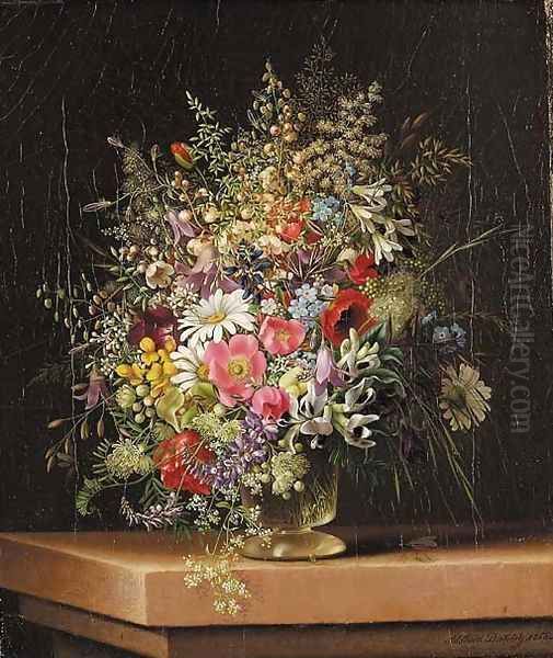 Wild flowers in a glass vase - view 1