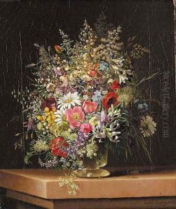 Wild flowers in a glass vase by Adelheid Dietrich