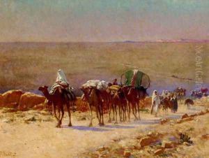The Caravan In The Desert by Alexis Auguste Delahogue