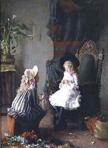 Two Girls Dressing a Doll by Leon Delachaux