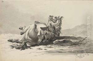 Stallion Rolling; With Saddle by Alexander Ossipovitch Orlovsky
