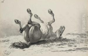 Stallion Rolling; On Back by Alexander Ossipovitch Orlovsky