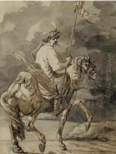 An Oriental Horseman Holding A Standard