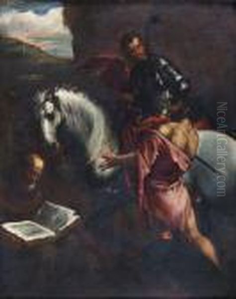 Saint Martin Donnant Son Manteau A Un Mendiant Et Saint Francoisd'assise Lisant - view 1