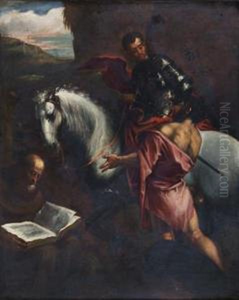 Saint Martin Donnant Son Manteau A Un Mendiant Et Saint Francois D'assise Lisant - view 1