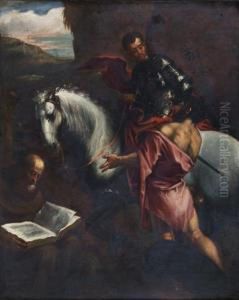 Saint Martin Donnant Son Manteau A Un Mendiant Et Saint Francois D'assise Lisant by Pedro De Orrente