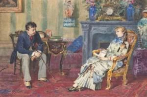 Un Couple Assis Dans Un Interieur, La Femme Tenant Une Lettre by Arturo Orselli