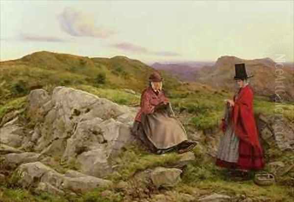 Welsh Landscape with Two Women Knitting - view 1