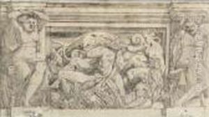 Recto : Study For A Frieze With A
 River God And Nymphs And The Eagle Of Zeus; Verso: Design For The Upper
 Part Of The Entablature