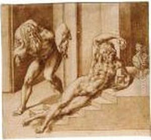 Allegory Of Time, With An Old Man Carrying Sacks Past A Younger Sleeping Man