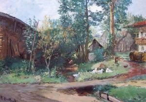 Landschaft Mit Bauernhaus Und Ruhenden Enten