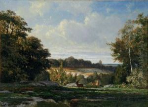  Cerfs Dans Une Clairiere, 1862  by Francois Auguste Ortmans