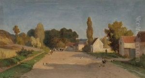 Rider And Horse On A Country Lane; Cattle On A Country Lane by Francois Auguste Ortmans