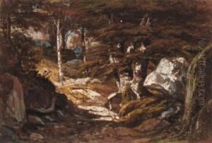 Signed And Dated 'augt. 
Ortmans.1872.' And With Inscription 'foretde Fontainebleau' On The 
Backing by Francois Auguste Ortmans