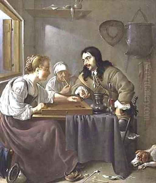 A Couple Playing Backgammon - view 1