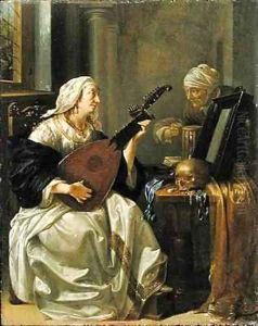 Woman with Theorbo Vanitas by Jacob Duck