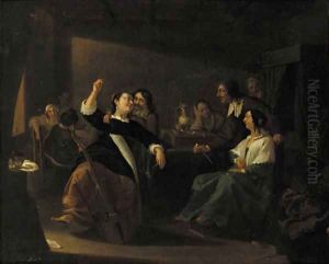 Officers drinking and smoking in a brothel by Jacob Duck