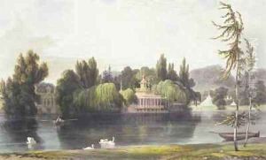 View of Virginia Water with Garden Temples by William Daniell RA