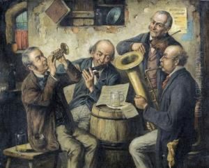Frohliche Musikantenszene In Einer Stube.