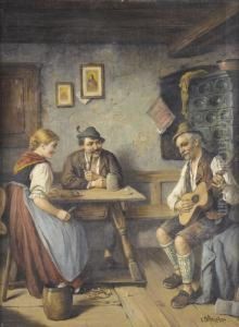 Bauernpaar Mit Musikant In Interieur