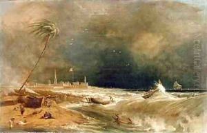Madras or Fort St George in the Bay of Bengal A Squall Passing Off by William Daniell RA