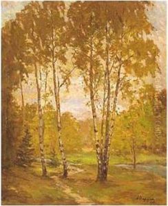 Birch Trees In The Autumn Sun by Anna Petrovna Ostroumova-Lebedeva
