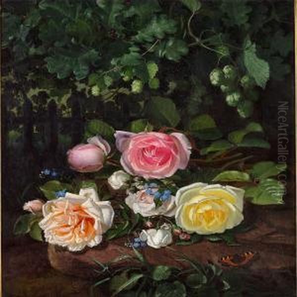 Roses And Hop Branches - view 1