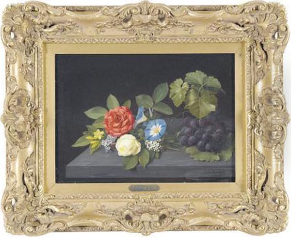 Stillleben Mit Trauben, Rosen Und Winden. - view 1
