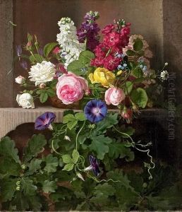 Still Life With Flowers In A Basket by Otto Didrik Ottesen