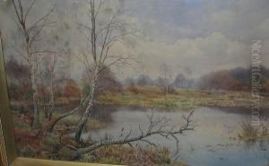 An Autumnal River Scene by Benjamin John Ottewell