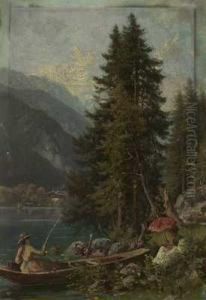 Junge Anglerin Am Ufer Eines Sommerlichen Gebirgssees by Ruppert Otto Von