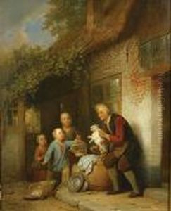 Punition Du Chat Qui A Vole Un Oiseau by Ferdinand de Braekeleer