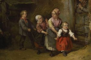 Spielende Kinder Vor Dem Bauernhaus