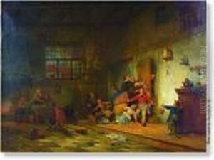 'theexclusion' Canvas. Signed And Dated Ferdinand De Braeckeleerantwerpen/18.3 by Ferdinand de Braekeleer
