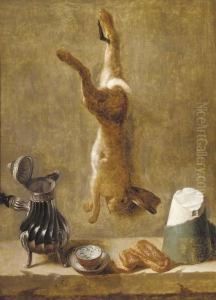 A Dead Hare Hanging From A Nail
With Coffee Pot, Cup And Saucer, Pastries And Block Of Salt On A Ledge A Dead Hare Hanging From A Nail
With Coffee Pot, Cup And Saucer, Pastries And Block Of Salt On A Ledge