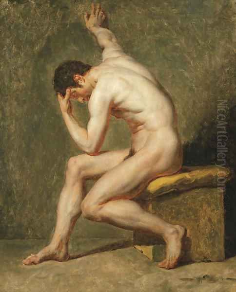 A seated male nude in contrapposto - view 1