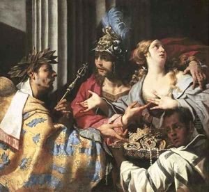 Agamemnon refusing to allow Chryses to ransom his daughter Chryseis by Luca Da Reggio (Ferrari)