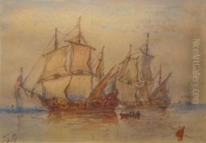 Trois-mats En Mer by Pierre Justin Ouvrie