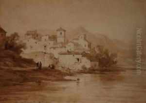 Village Pres D'un Lac by Pierre Justin Ouvrie