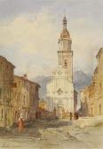 Place De Village Et Eglise by Pierre Justin Ouvrie