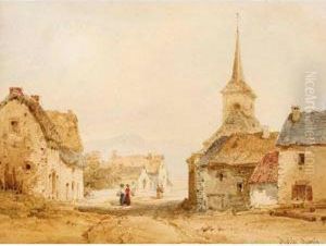 A View Of Laqueuille, France by Pierre Justin Ouvrie